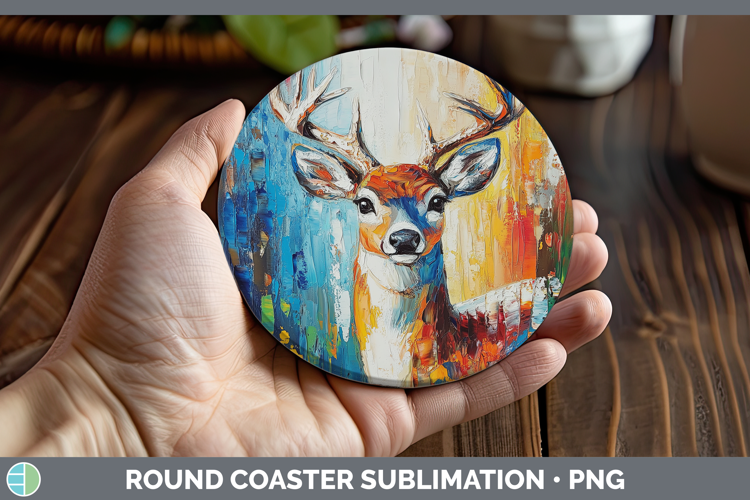 BS02 Thick Paint Deer Round Coaster Sublimation Coaster Desi