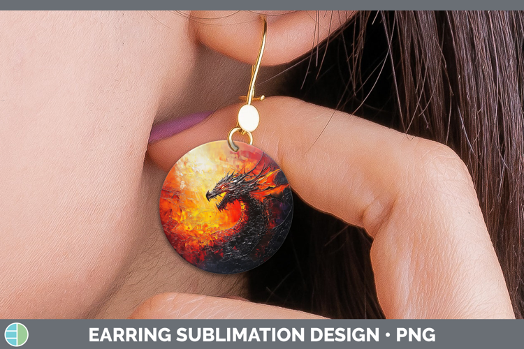 BS02 Thick Paint Dragon Round Earrings Sublimation Earrings