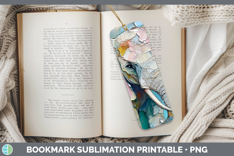 BS02 Thick Paint Elephant Bookmark Sublimation Printable Des