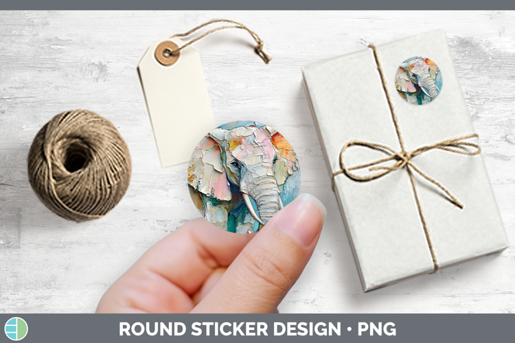 BS02 Thick Paint Elephant Stickers | Round Labels Designs