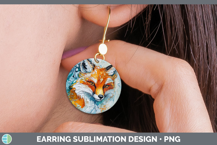 BS02 Thick Paint Fox Round Earrings Sublimation Earrings Des