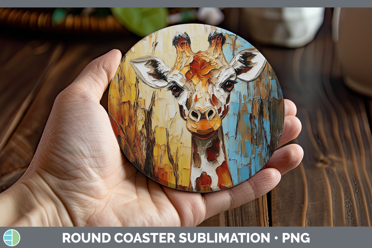 BS02 Thick Paint Giraffe Round Coaster Sublimation Coaster D