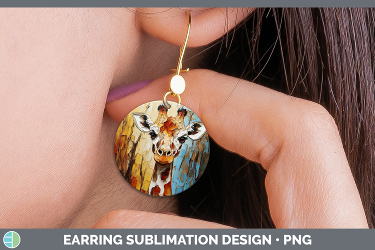 BS02 Thick Paint Giraffe Round Earrings Sublimation Earrings