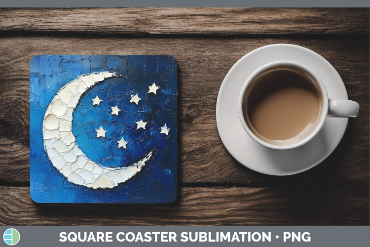 BS02 Thick Paint Moon and Stars Square Coaster Sublimation C