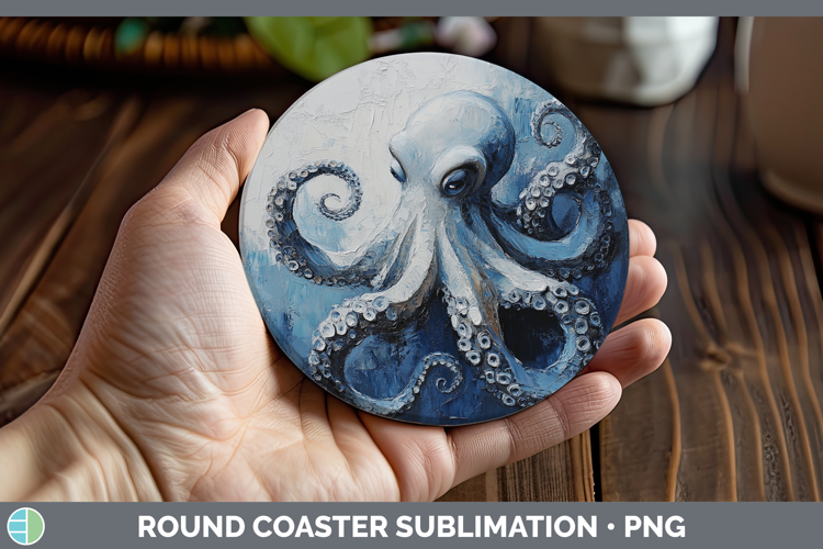 BS02 Thick Paint Octopus Round Coaster Sublimation Coaster D