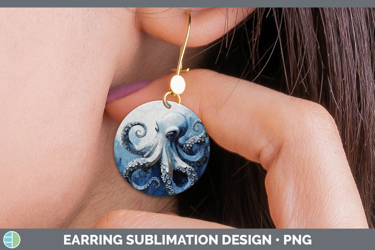 BS02 Thick Paint Octopus Round Earrings Sublimation Earrings