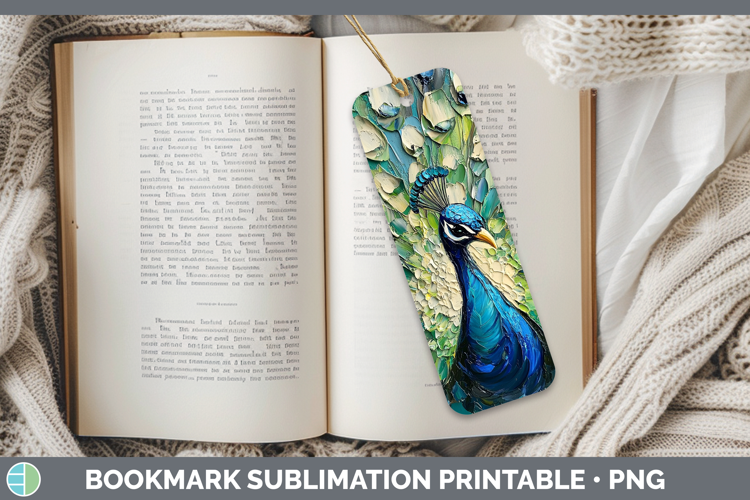 BS02 Thick Paint Peacock Bookmark Sublimation Printable Desi