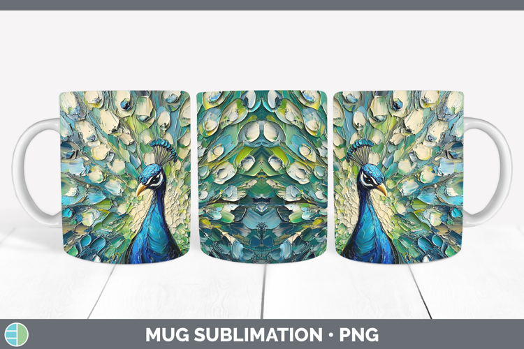 BS02 Thick Paint Peacock Mug Wrap Sublimation Coffee Cup Des