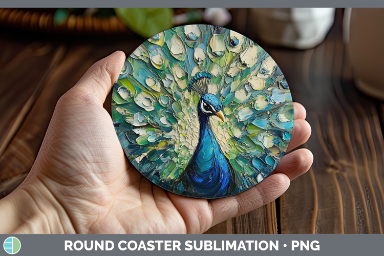 BS02 Thick Paint Peacock Round Coaster Sublimation Coaster D