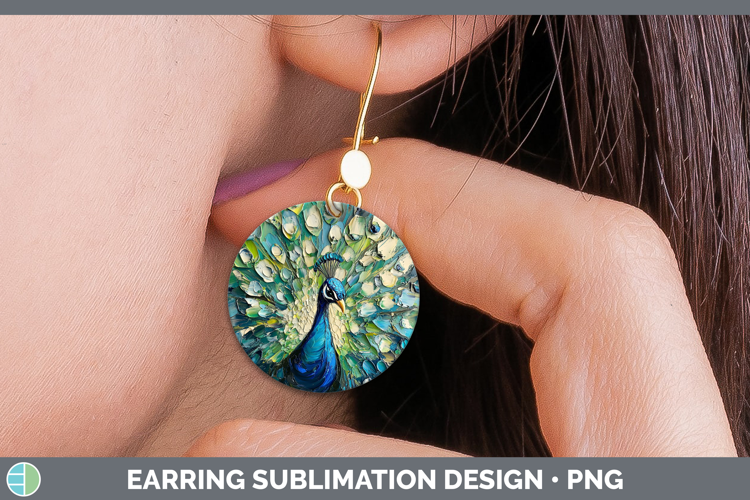 BS02 Thick Paint Peacock Round Earrings Sublimation Earrings