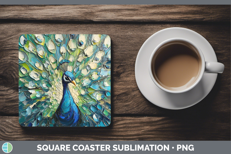 BS02 Thick Paint Peacock Square Coaster Sublimation Coaster