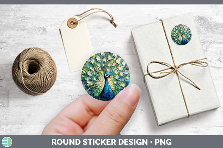 BS02 Thick Paint Peacock Stickers | Round Labels Designs