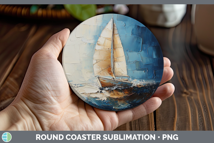 BS02 Thick Paint Sail Boat Round Coaster Sublimation Coaster
