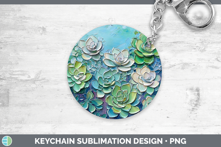 BS02 Thick Paint Succulents Keychain Sublimation Keyring Des