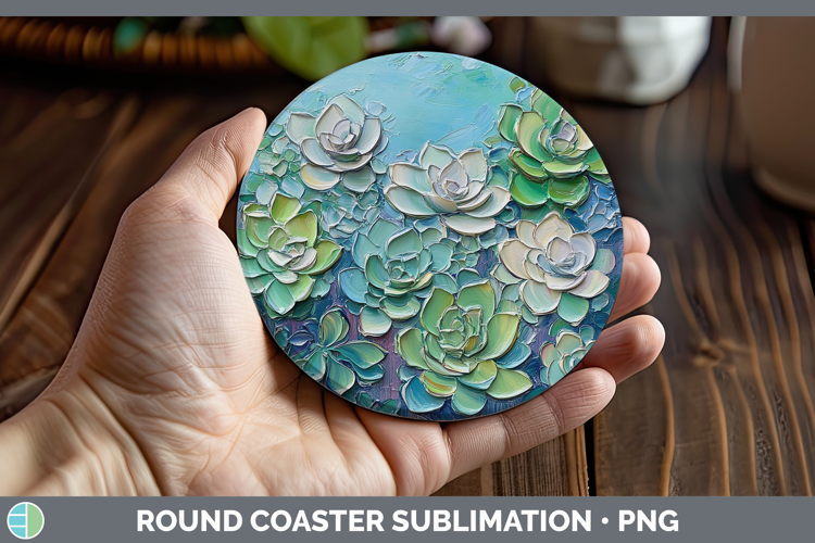 BS02 Thick Paint Succulents Round Coaster Sublimation Coaste