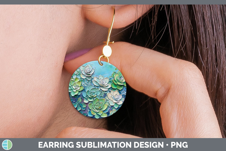 BS02 Thick Paint Succulents Round Earrings Sublimation Earri