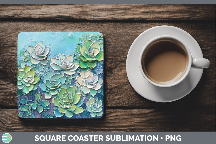 BS02 Thick Paint Succulents Square Coaster Sublimation Coast