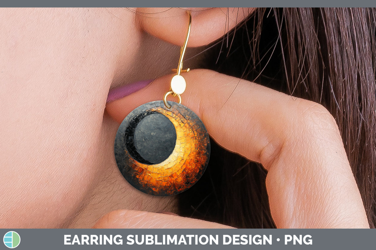 BS02 Thick Paint Sun and Moon Round Earrings Sublimation Ear