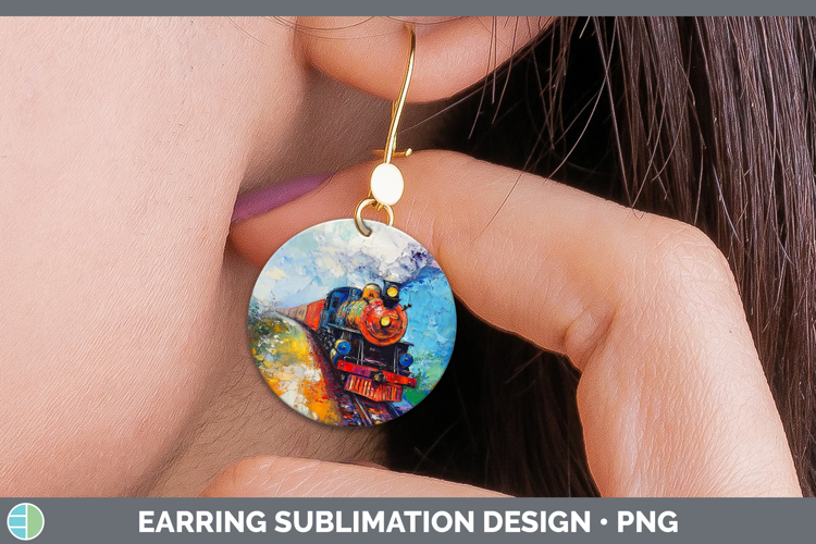 BS02 Thick Paint Train Round Earrings Sublimation Earrings D