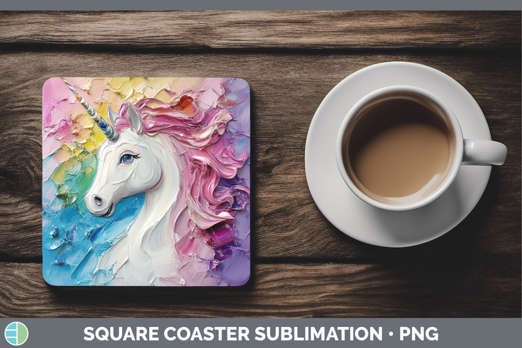 BS02 Thick Paint Unicorn Square Coaster Sublimation Coaster