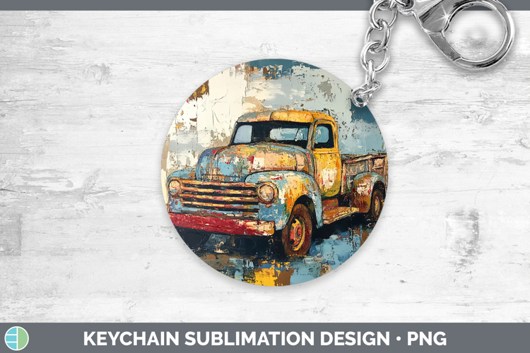 BS02 Thick Paint Vintage Truck Keychain Sublimation Keyring