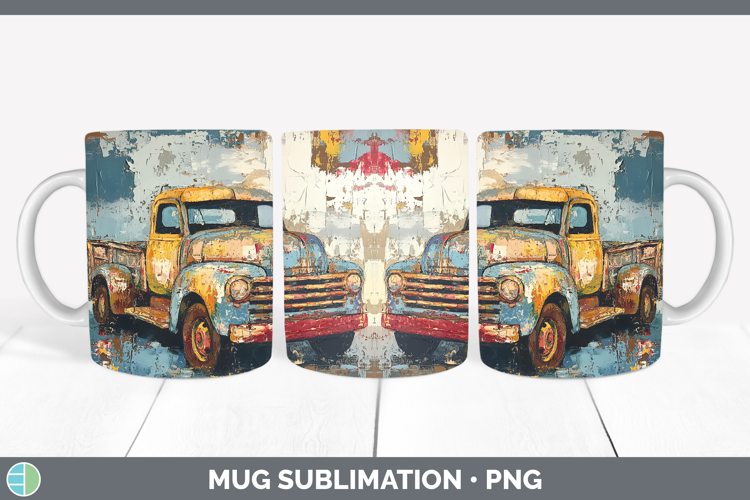 BS02 Thick Paint Vintage Truck Mug Wrap Sublimation Coffee C