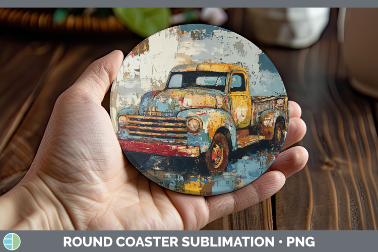 BS02 Thick Paint Vintage Truck Round Coaster Sublimation Coa