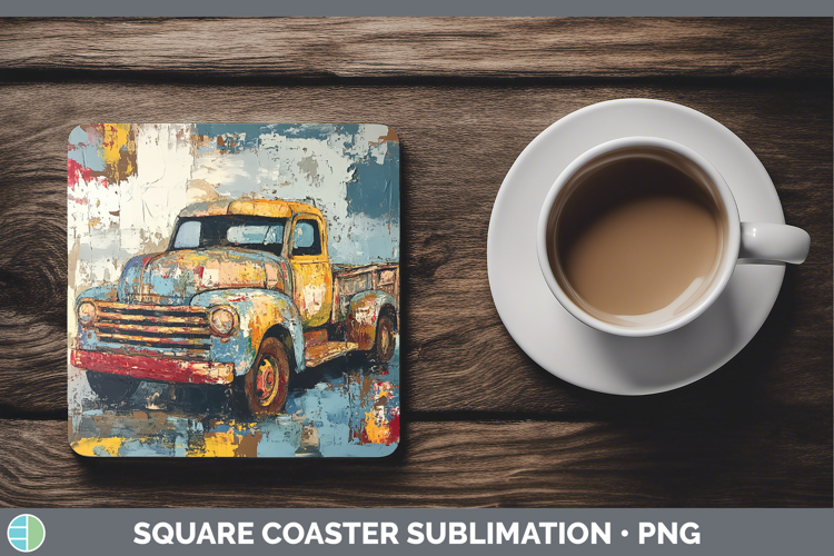 BS02 Thick Paint Vintage Truck Square Coaster Sublimation Co