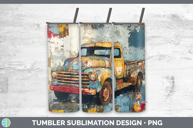 BS02 Thick Paint Vintage Truck Tumbler Sublimation 20 oz Ski