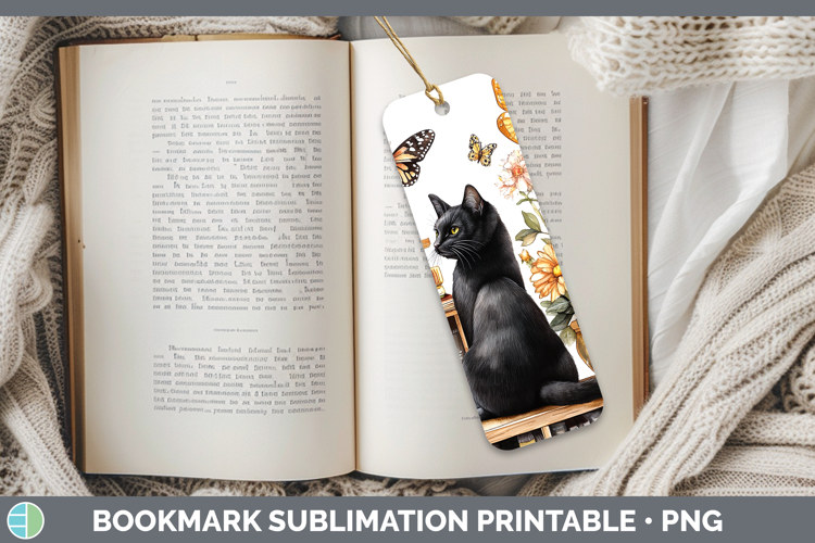 BS03 Bookshelf Black Cat Bookmark Sublimation Printable Desi