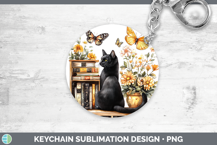 BS03 Bookshelf Black Cat Keychain Sublimation Keyring Design