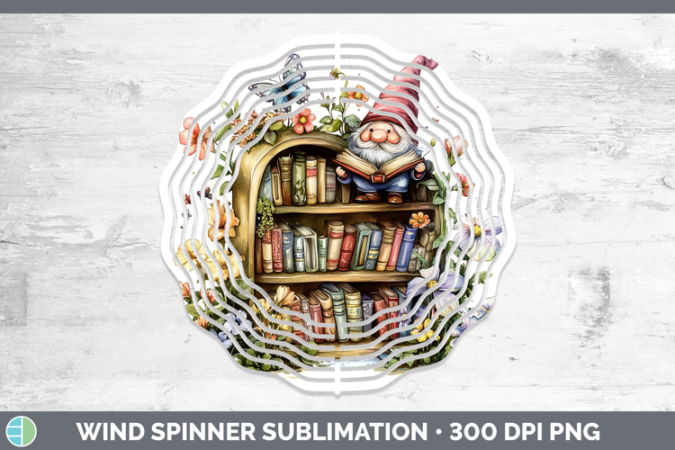 BS03 Bookshelf Gnome Wind Spinner Sublimation Spinner Design