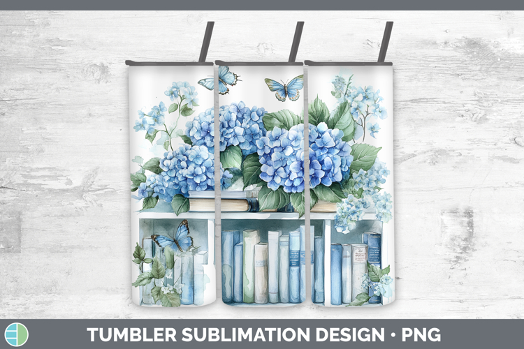 BS03 Bookshelf Hydrangea Tumbler Sublimation 20 oz Skinny Tu