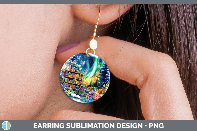 BS03 Bookshelf Northern Lights Round Earrings Sublimation Ea