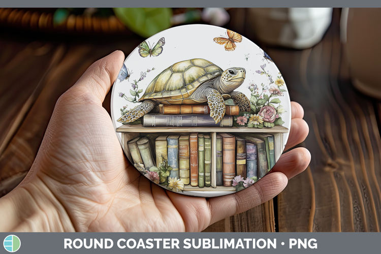 BS03 Bookshelf Sea Turtle Round Coaster Sublimation Coaster