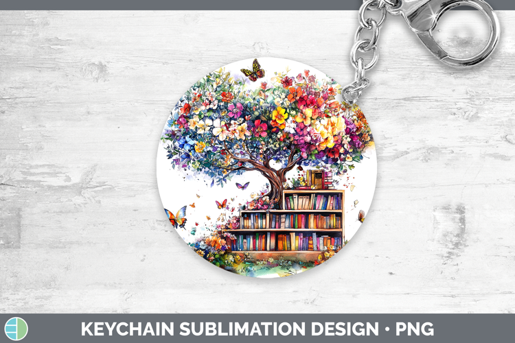 BS03 Bookshelf Tree of Life Keychain Sublimation Keyring Des