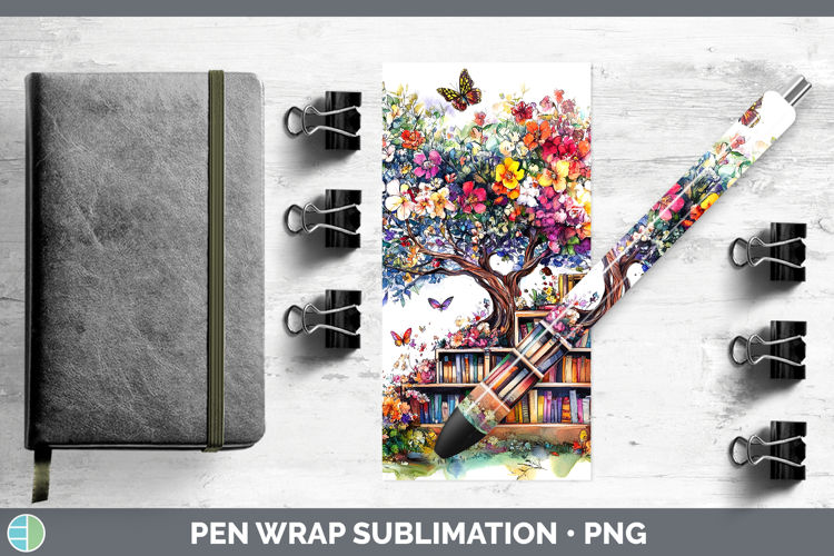 BS03 Bookshelf Tree of Life Pen Wrap Sublimation Pen Designs