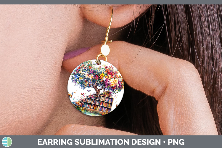 BS03 Bookshelf Tree of Life Round Earrings Sublimation Earri