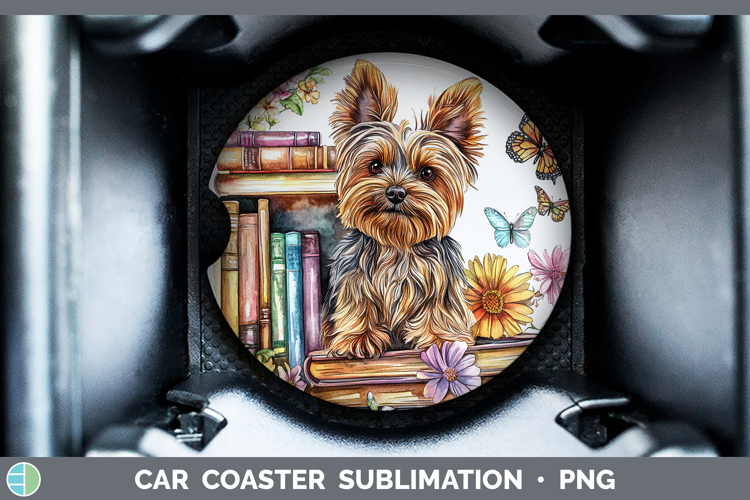 BS03 Bookshelf Yorkshire Terrier Car Coaster Sublimation De