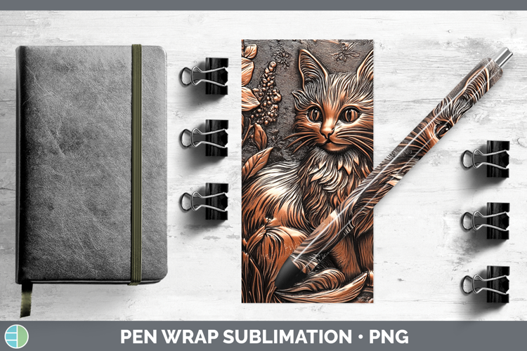 BS03 Copper Relief Black Cat Pen Wrap Sublimation Pen Design