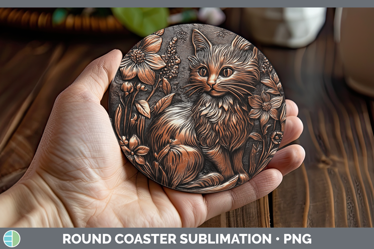 BS03 Copper Relief Black Cat Round Coaster Sublimation Coast
