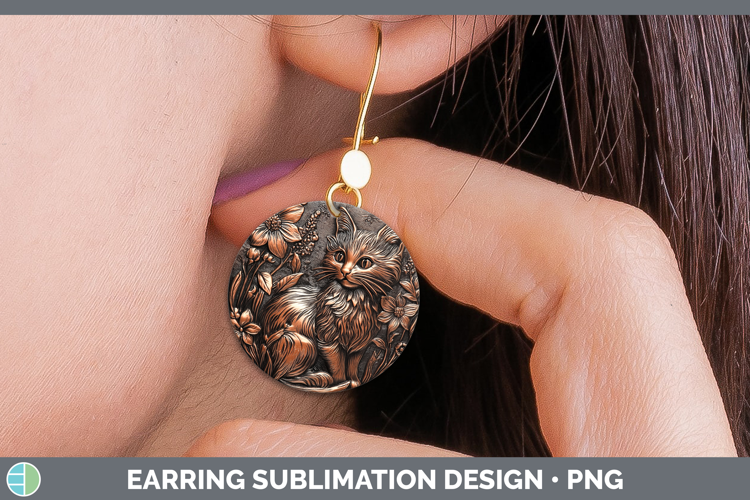 BS03 Copper Relief Black Cat Round Earrings Sublimation Earr