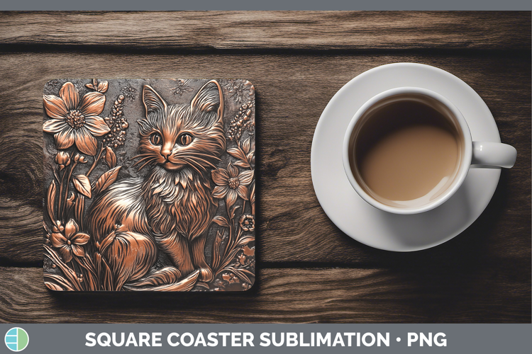 BS03 Copper Relief Black Cat Square Coaster Sublimation Coas