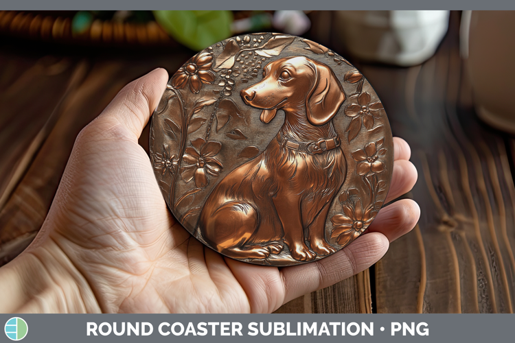 BS03 Copper Relief Dachshund Round Coaster Sublimation Coast