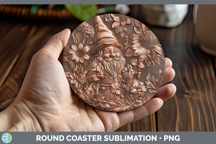 BS03 Copper Relief Gnome Round Coaster Sublimation Coaster D