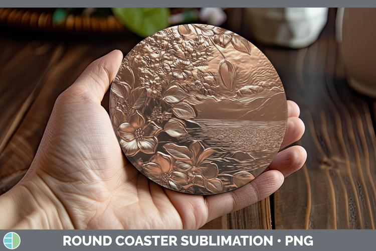 BS03 Copper Relief Landscape Round Coaster Sublimation Coast