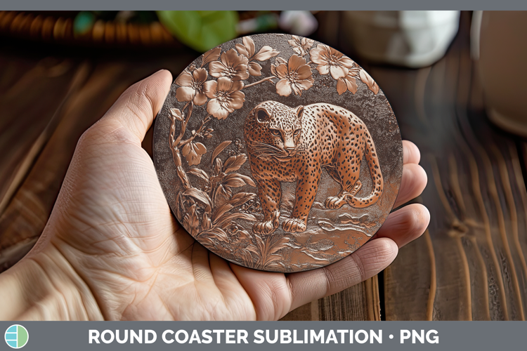 BS03 Copper Relief Leopard Round Coaster Sublimation Coaster