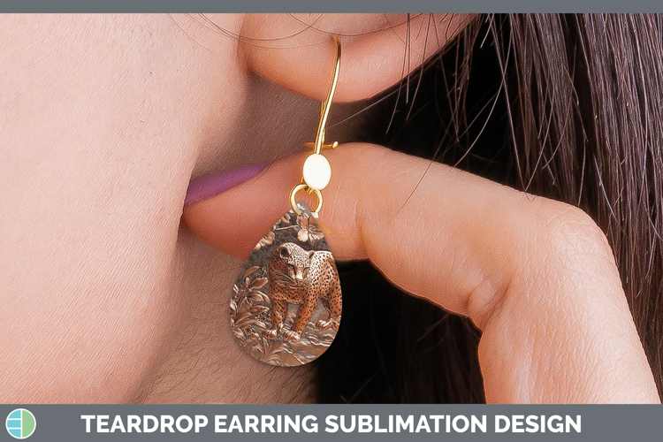 BS03 Copper Relief Leopard Teardrop Earrings Sublimation Ear