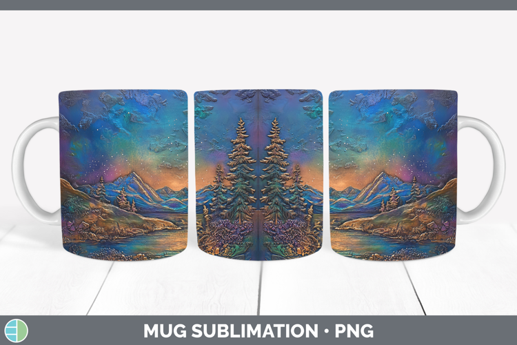 BS03 Copper Relief Northern Lights Mug Wrap Sublimation Coff