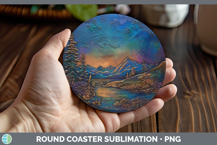 BS03 Copper Relief Northern Lights Round Coaster Sublimation